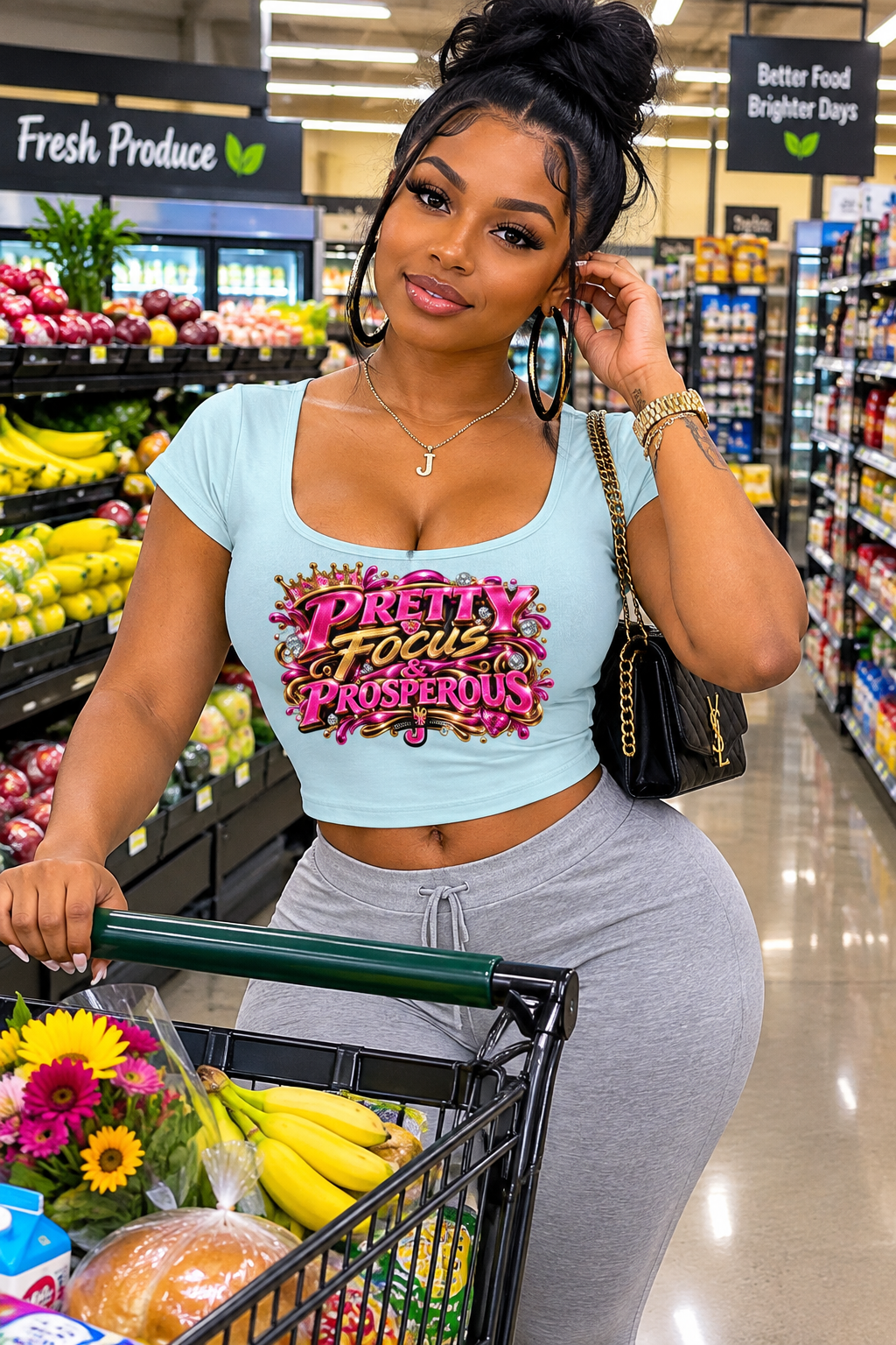Pretty Focus & Prosperous  Slim Crop Tee – Cap Sleeve