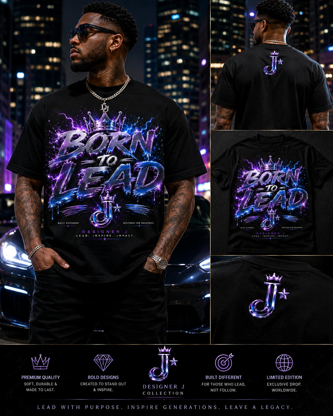 Designer J Born to Lead men's T-shirt collection
